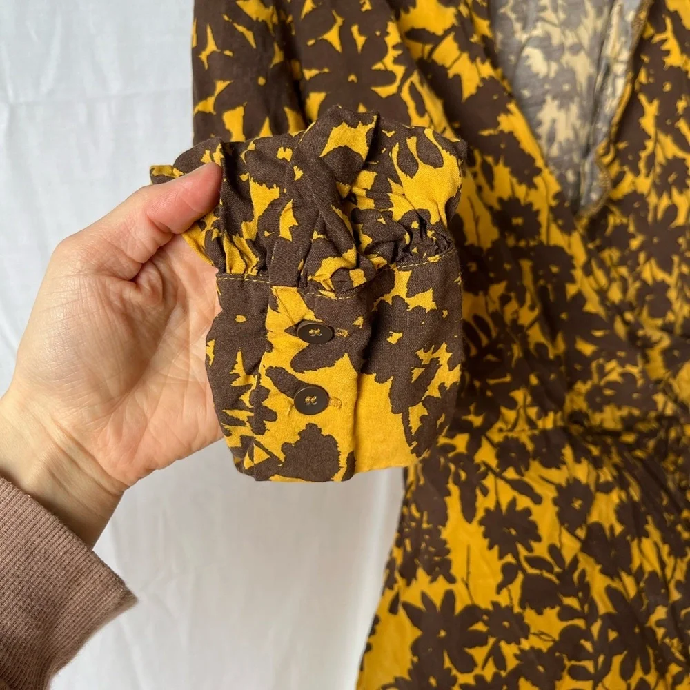 Top Shop Floral Jacquard Top Golden Yellow & Brown - Picture 3 of 15